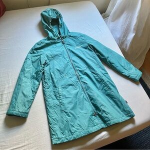 Stussy teal blue nylon logo zip up long sleeve windbreaker jacket